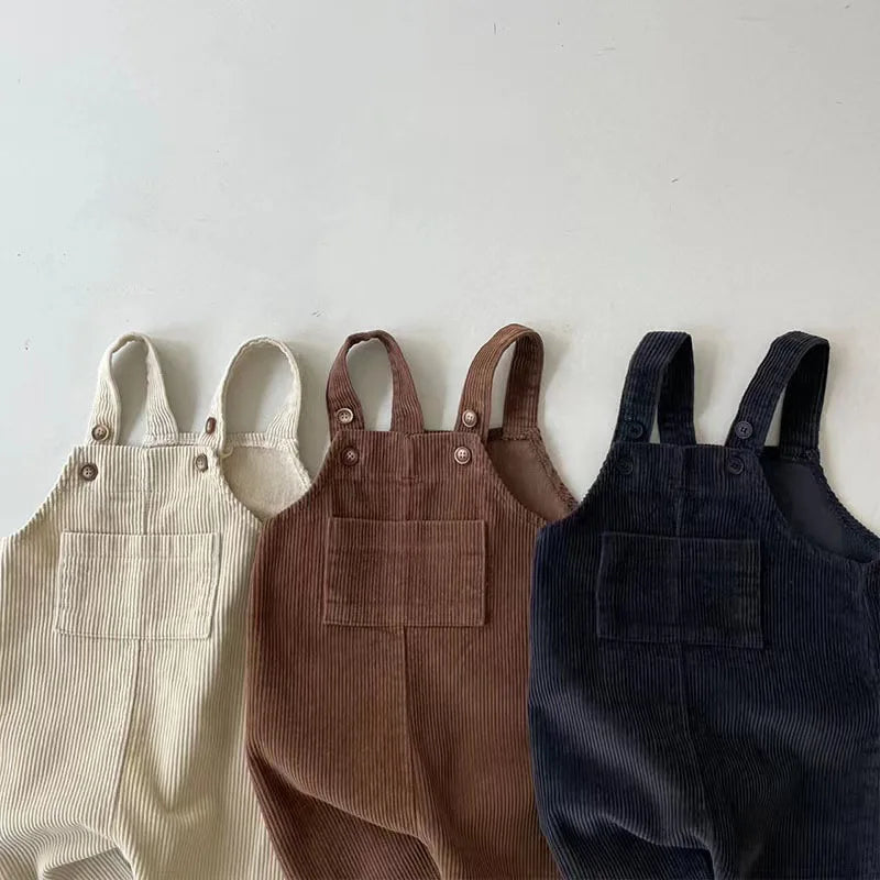 New Spring Baby Pants Toddler Boys Solid Corduroy Suspender Trousers Girls Overalls Kids Basic Playsuit Jumpsuit Clothing - NTKSTORE