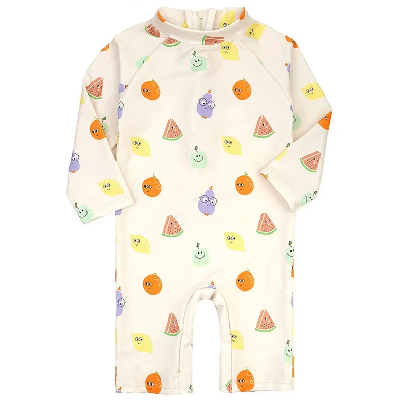 Baby Girls Swimsuit Long Sleeves One Piece Swimwear for Kids Toddler Cartoon UPF50+ Rash Guards Infant Bathing Suit Korea Sets