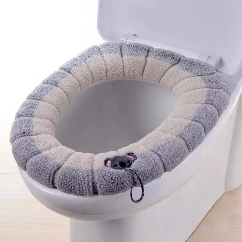 O-shaped Universal Bathroom Washable Toilet Warm Toilet Seat Cover Comfortable Thick Knitted Cushion Closestool Mat Pad Cover