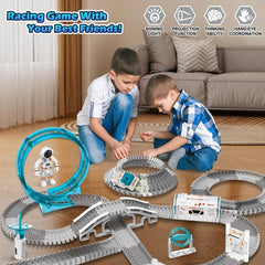 VATOS Create Space Track Toys for Kids DIY 205pcs Race Car Playset with Projector Astronaut Train Set STEM Educate Birthday Gift