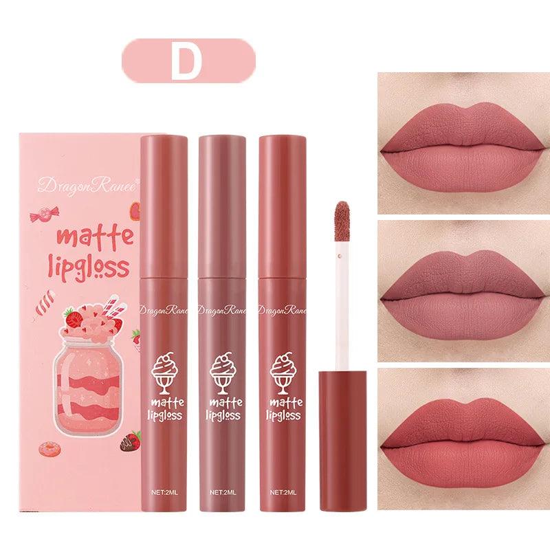 3Pcs/set Matte Velvet Lip Gloss Waterproof Long-lasting Liquid Lipstick Cosmetic Beauty Cream Lipstick Makeup maquillages - NTKSTORE