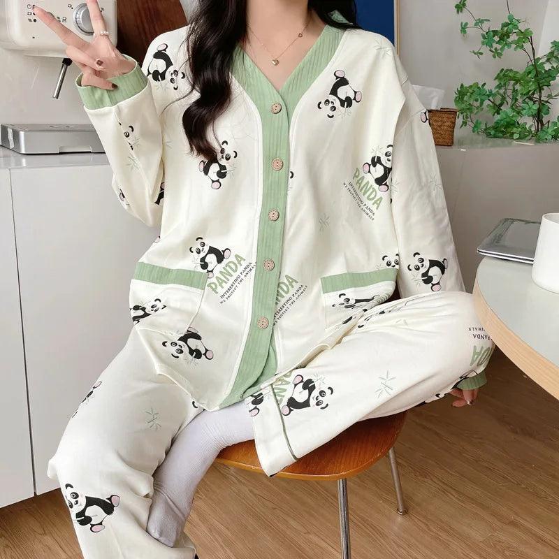 Maternity Pajamas Homewear Suit Nursing Pajamas Moon Clothes Spring and Autumn Cotton Monthly Clothing Summer Nursing Clothes - NTKSTORE