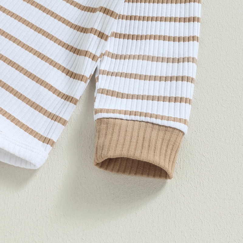 Casual Baby Boy 2Pcs Fall Outfits Long Sleeve Knitted Striped Print Romper Pants Set Infant Warm Clothes Baby's Sets
