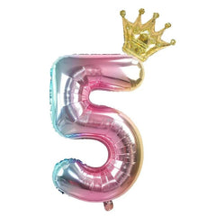 2pcs 32inch Rainbow Number Foil Balloons with Crown for Kids Boy Girl 1st Birthday Party Decorations Rose Gold Figures Globos - NTKSTORE