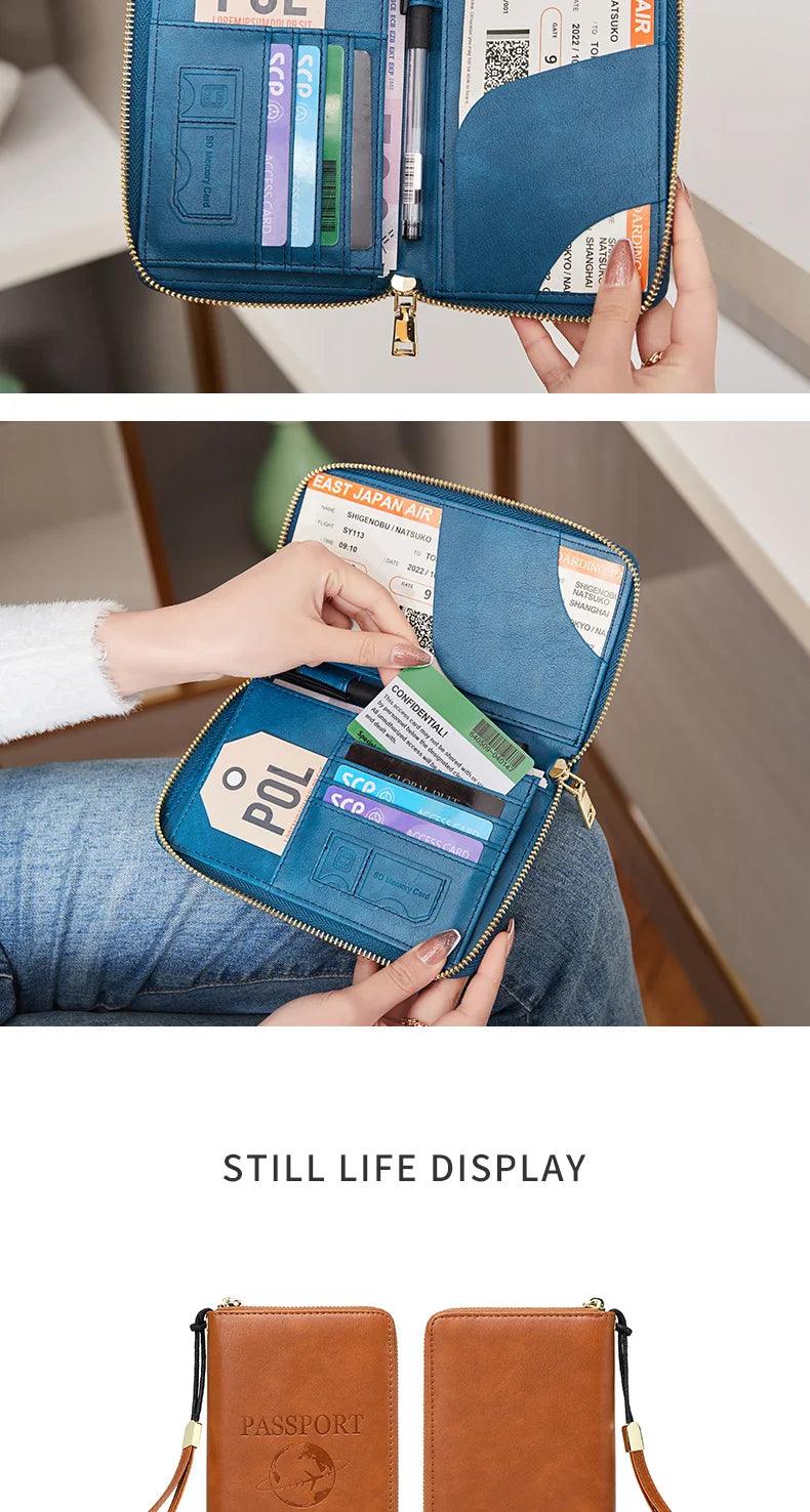 Fashionable and Portable RFID Travel Passport CasePULeather Multi functional Credit Card Passport Bag Neutral Travel Accessories - NTKSTORE