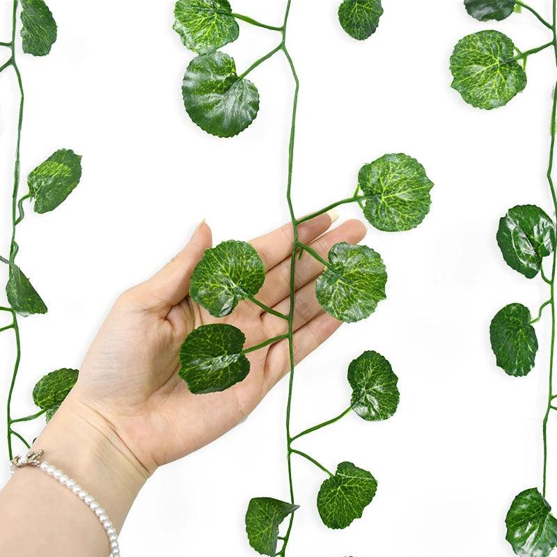 2.1M Artificial Plant Green Ivy Leaf Garland Silk Wall Hanging Vine Home Garden Decoration Wedding Party DIY Fake Wreath Leaves - NTKSTORE