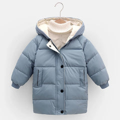 2 3 4 5 6 8 10 Years Girls Jacket Winter Long Style Solid Color Thick Keep Warm Hooded Outerwear For Boys Down Cotton Snowsuit - NTKSTORE