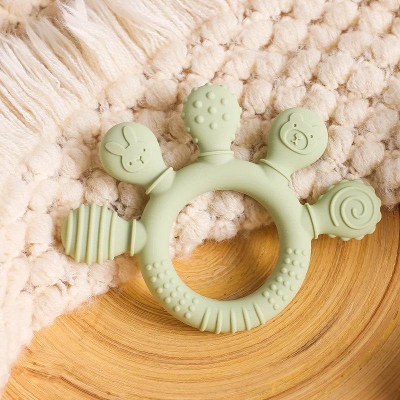 Silicone Teether BPA Free Hand Shape Teething Toy Baby Touch Sensory Teether Wooden Teether Ring Sensory Toy Gift For Newbaby - NTKSTORE