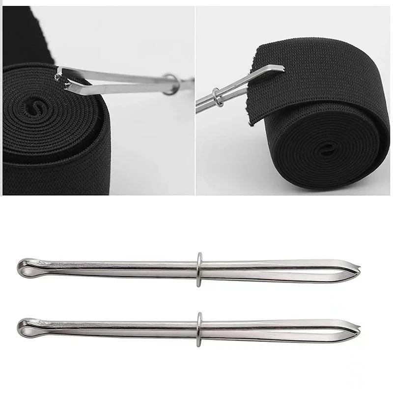 2pcs Stainless Steel Garment Clips Sewing DIY Tools Elastic Band Tape Punch Cross Stitch Threader Wear Rope Elastic Clamp - NTKSTORE