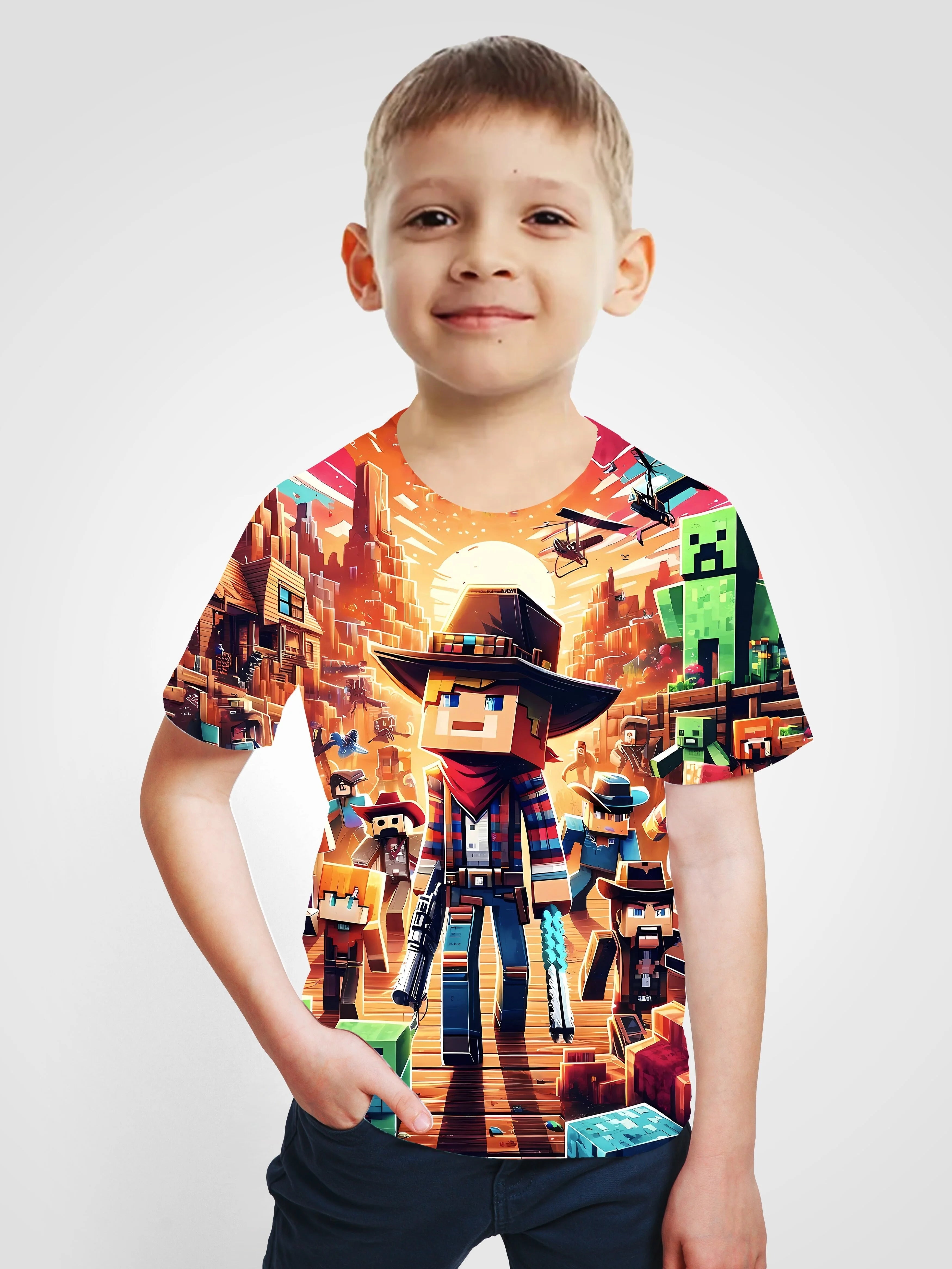 MINISO Summer New Children's Cartoon Print T-shirt 4-14 Year Old Boys Casual Top for Girls Clothing Boys Breathable T-shirt 2024 - NTKSTORE