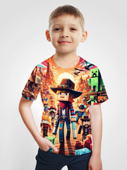MINISO Summer New Children's Cartoon Print T-shirt 4-14 Year Old Boys Casual Top for Girls Clothing Boys Breathable T-shirt 2024 - NTKSTORE