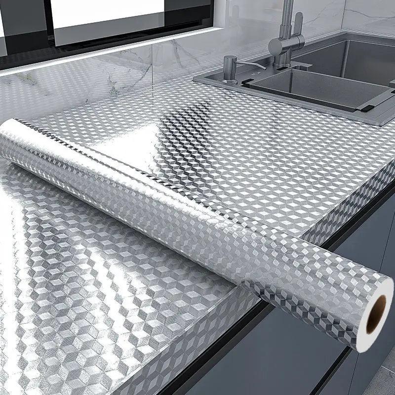 Modern Kitchen Oil-proof Self Adhesive Stickers Anti-fouling High-temperature Aluminum Foil gas stove Cabinet Contact Wallpaper - NTKSTORE