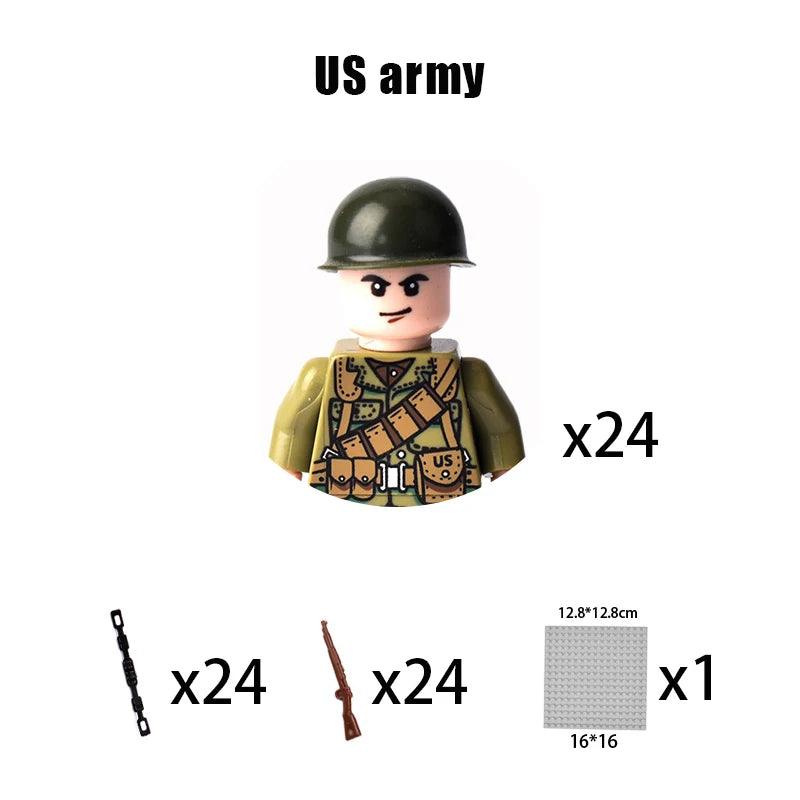 Children Toys Mini Military Figures Building Blocks WW2 UK French US Germany Soviet Army Soldiers Machine Gun Set Bricks Model - NTKSTORE