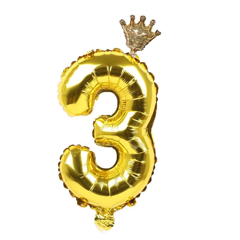 2pcs 32inch Rainbow Number Foil Balloons with Crown for Kids Boy Girl 1st Birthday Party Decorations Rose Gold Figures Globos - NTKSTORE