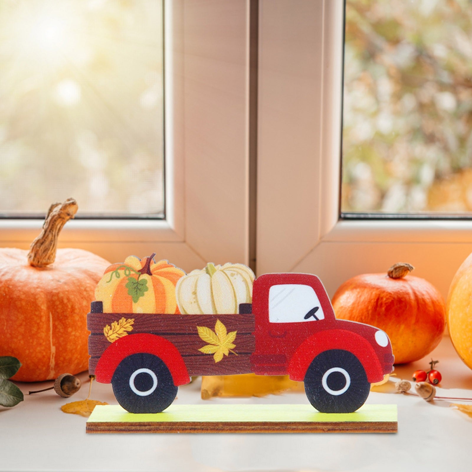 1pc Car Shape Desktop Ornament Thanksgiving Wooden Pumpkin Crafts Props Decoration Autumn Festival Car Wooden Decoration L5 - NTKSTORE