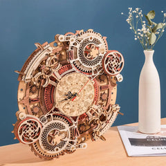 Robotime 3D Wooden Puzzles Wooden Steampunk Clock Kit DIY Mechanical Wall Quartz Aesthetic Room for Adults - NTKSTORE