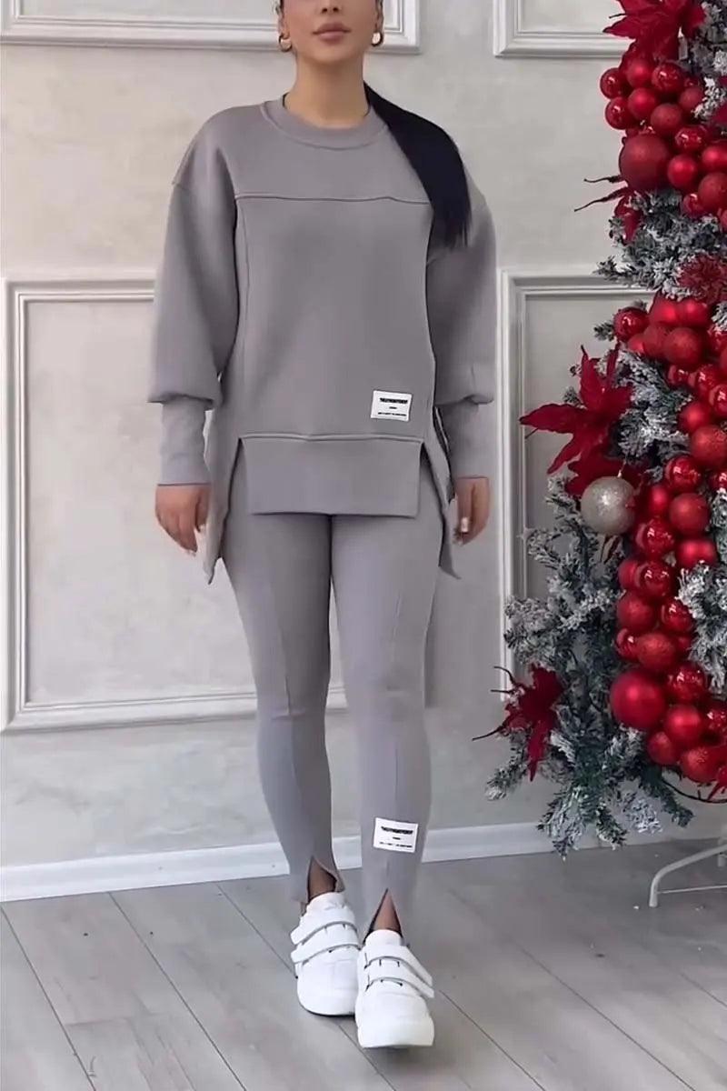 2pcs Women Sport Suit Hoodie Sweatshirt Winter Loose Irregular Top + Leggings Pant Casual Jogger Outfit Sports Two-piece Set - NTKSTORE