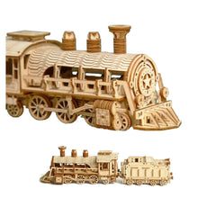 DIY Steam Train Wooden Puzzles Toys Construction Blocks Set for Teens Adults Montessori Educatianal 3d Retro Locomotive Models - NTKSTORE