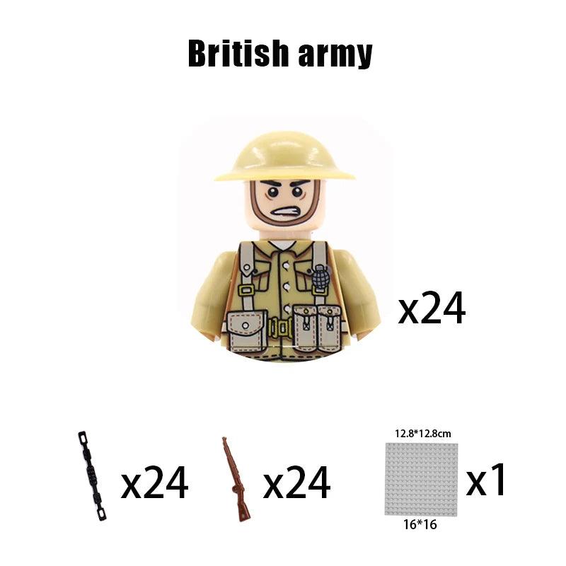 Children Toys Mini Military Figures Building Blocks WW2 UK French US Germany Soviet Army Soldiers Machine Gun Set Bricks Model - NTKSTORE