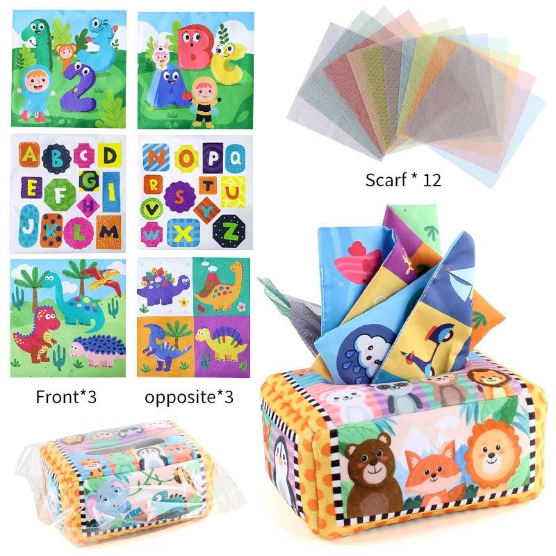 Baby Tissue Box Montessori Educational Toys Colorful Soft Sensory Toy For Toddler Finger Exercise Pumping Silk Scarf Gifts 0-18M - NTKSTORE