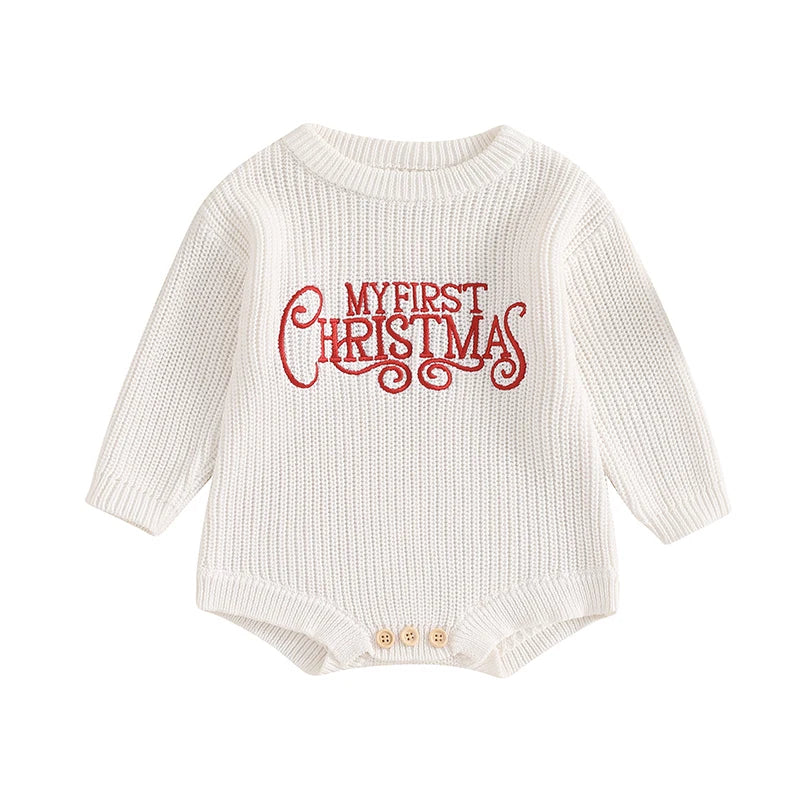 Newborn Christmas Autumn Winter Rompers Baby Boys Girls Letter Embroidery O-neck Long Sleeve Knitted Sweaters Rompers