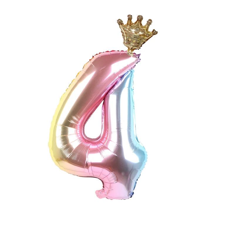 2pcs 32inch Rainbow Number Foil Balloons with Crown for Kids Boy Girl 1st Birthday Party Decorations Rose Gold Figures Globos - NTKSTORE
