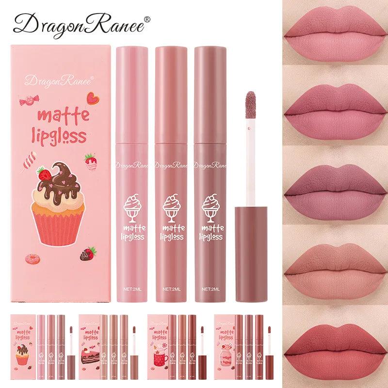 3Pcs/set Matte Velvet Lip Gloss Waterproof Long-lasting Liquid Lipstick Cosmetic Beauty Cream Lipstick Makeup maquillages - NTKSTORE