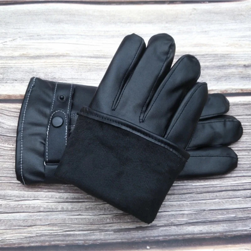 Winter Cycling PU Leather Gloves Outdoor Men Women Motorcycle Waterproof Warm Thick Riding Electric Car Warm Non-Slip Gloves - NTKSTORE