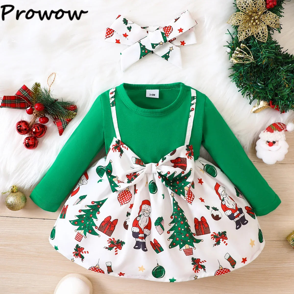 Prowow 2025 New Year Baby Dresses Patchwork Santa Claus Print Red Christmas Dresses For Girls Newborn Baby Christmas Costume - NTKSTORE