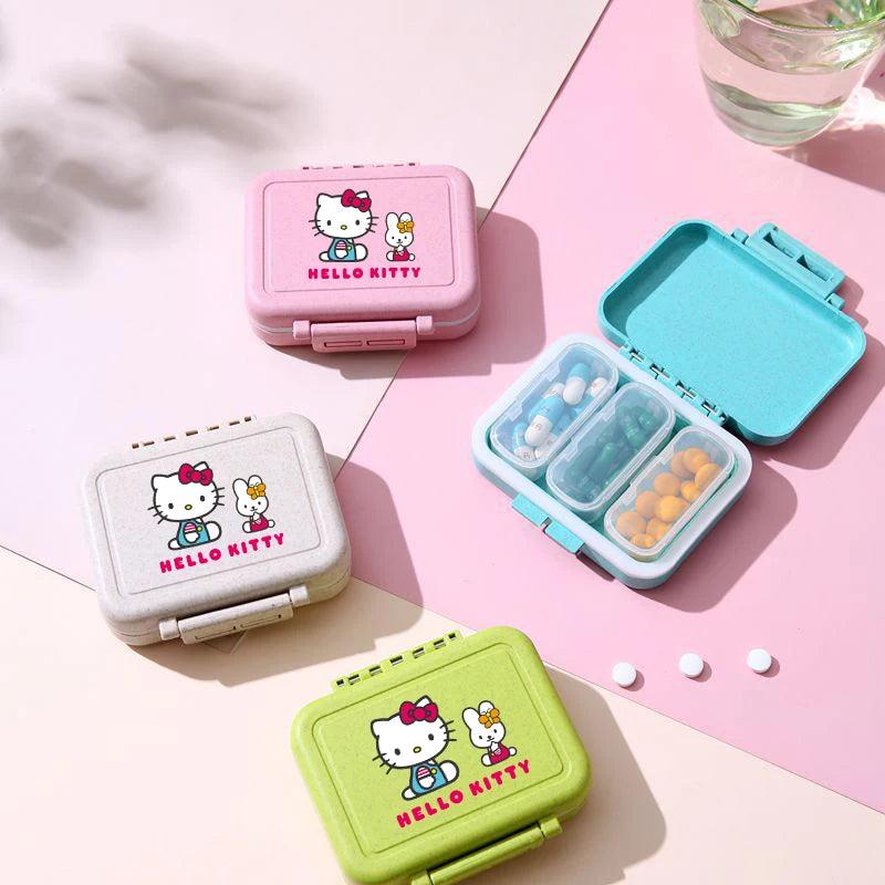 Sanrio Hello Kitty Mini Portable Pill Cases Moisture Proof Seal Ring Pills Organizer Case 3 Grids Travel Waterproof Pill Box - NTKSTORE