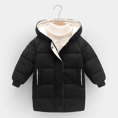 2 3 4 5 6 8 10 Years Girls Jacket Winter Long Style Solid Color Thick Keep Warm Hooded Outerwear For Boys Down Cotton Snowsuit - NTKSTORE