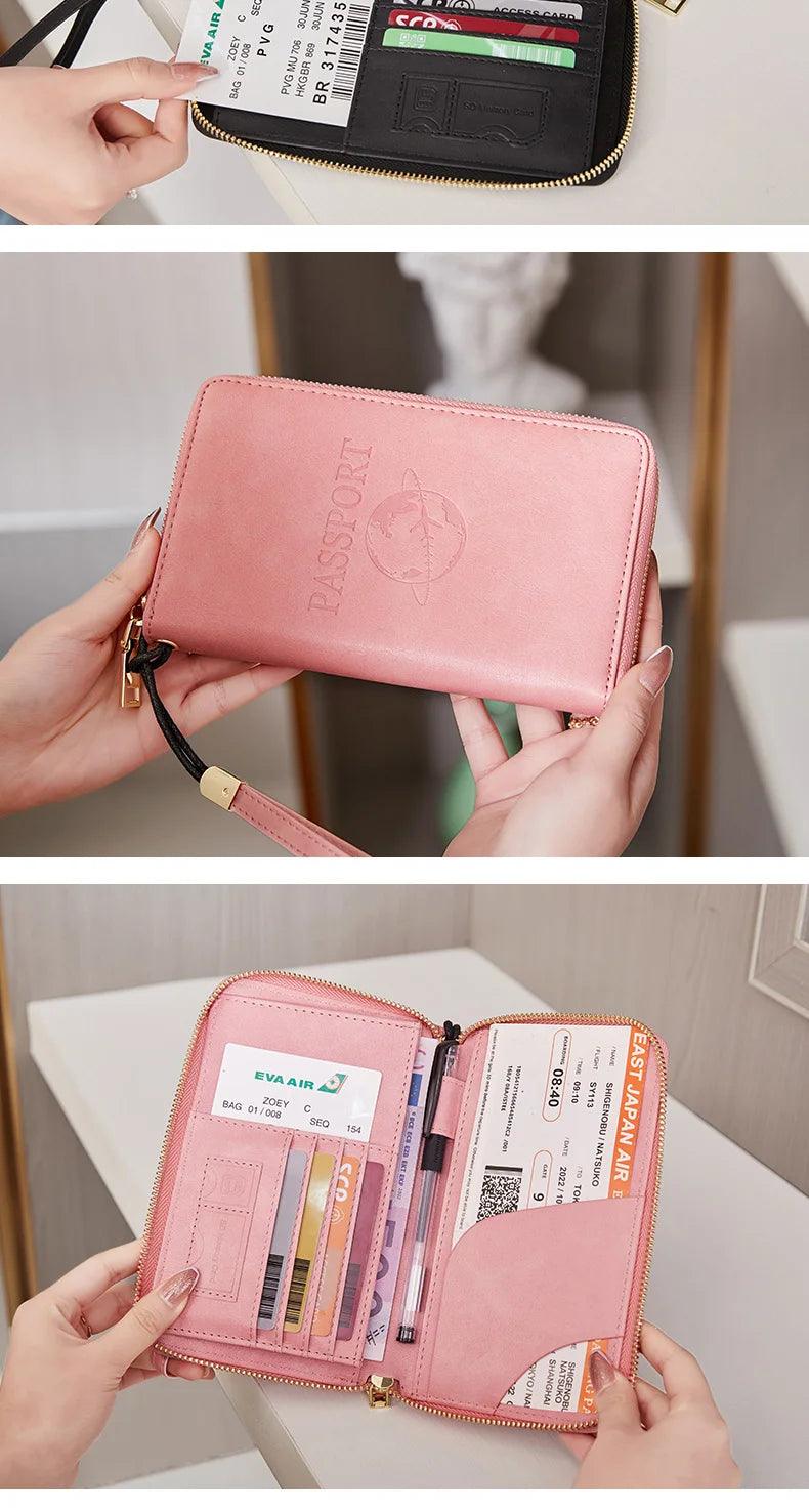 Fashionable and Portable RFID Travel Passport CasePULeather Multi functional Credit Card Passport Bag Neutral Travel Accessories - NTKSTORE
