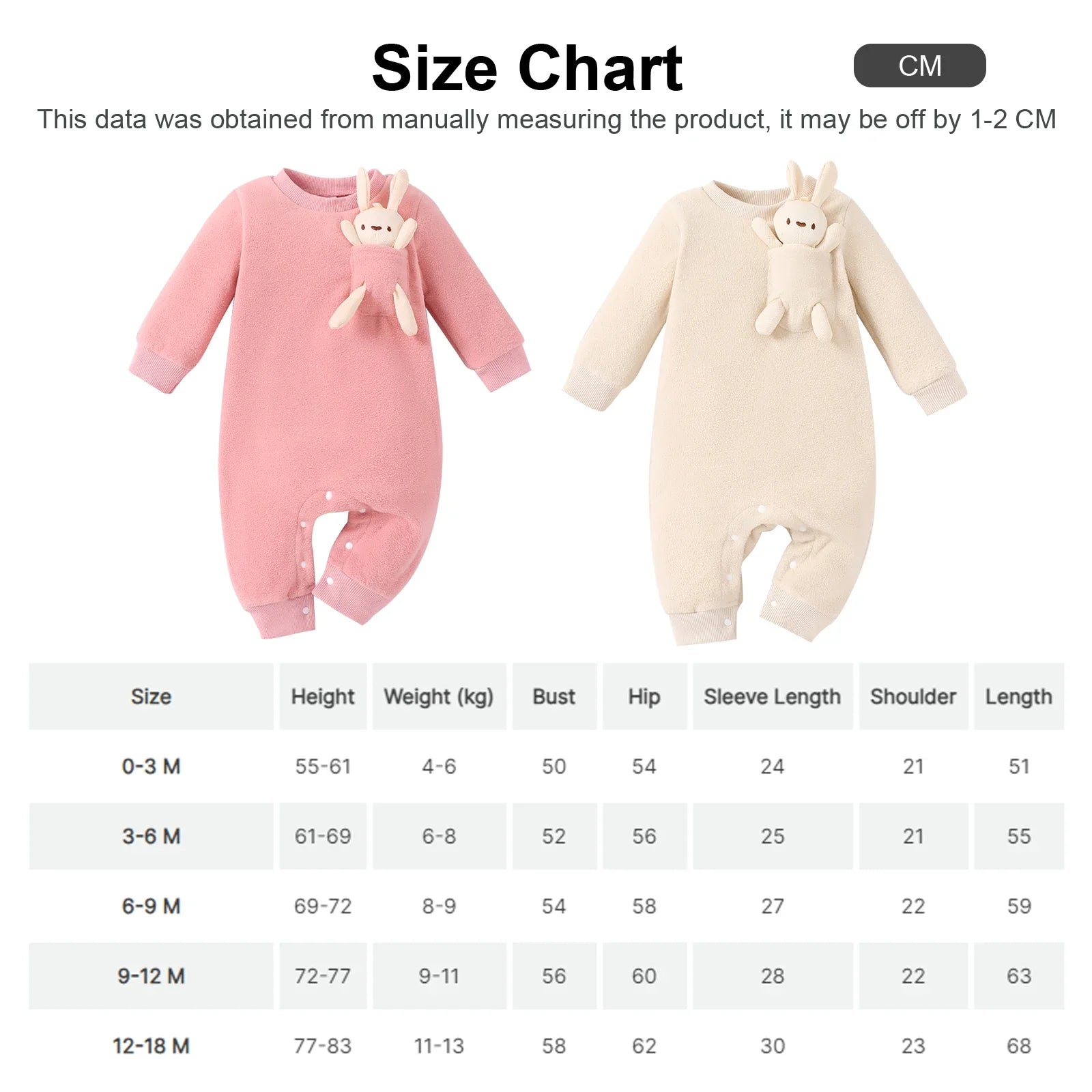 PatPat Baby Girl/Boy Hyper-Tactile 3D Rabbit Pattern Long Sleeve Jumpsuit Soft and Comfortable Perfect for Outings - NTKSTORE