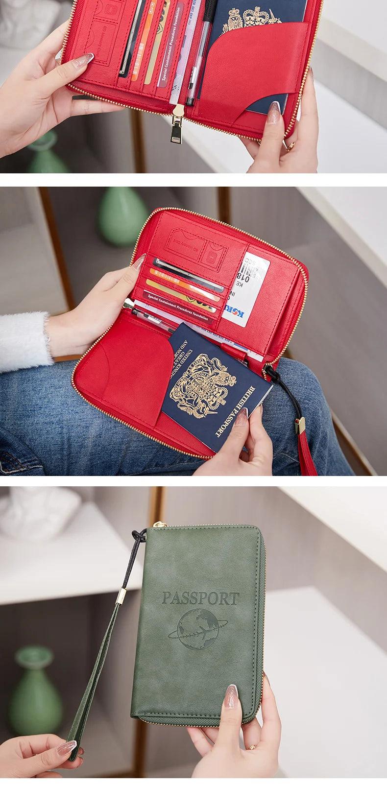 Fashionable and Portable RFID Travel Passport CasePULeather Multi functional Credit Card Passport Bag Neutral Travel Accessories - NTKSTORE