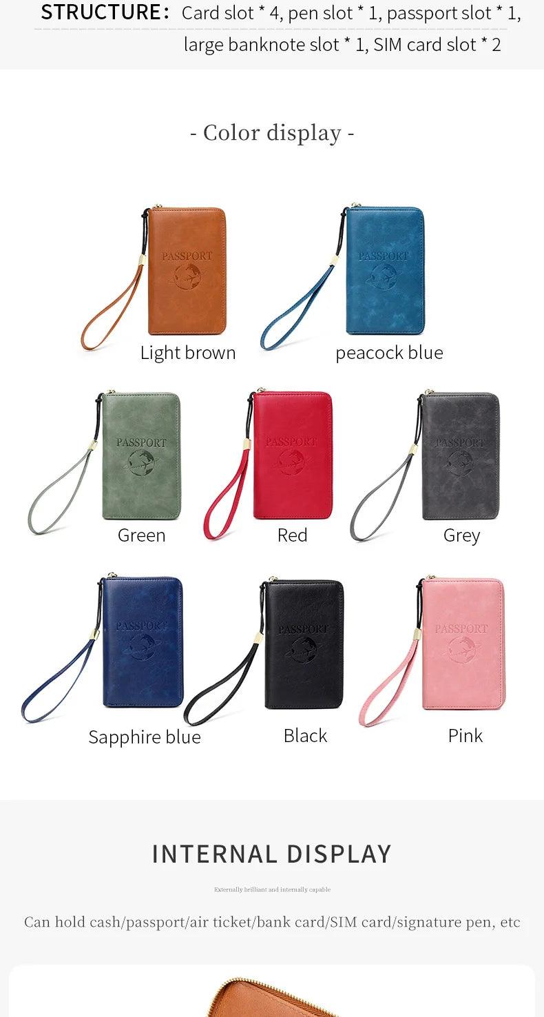Fashionable and Portable RFID Travel Passport CasePULeather Multi functional Credit Card Passport Bag Neutral Travel Accessories - NTKSTORE