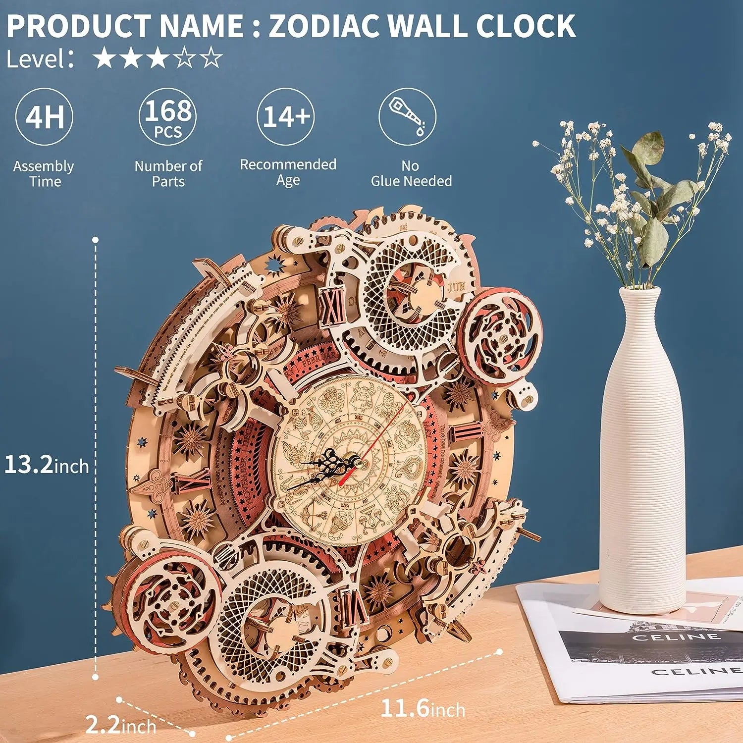 Robotime 3D Wooden Puzzles Wooden Steampunk Clock Kit DIY Mechanical Wall Quartz Aesthetic Room for Adults - NTKSTORE