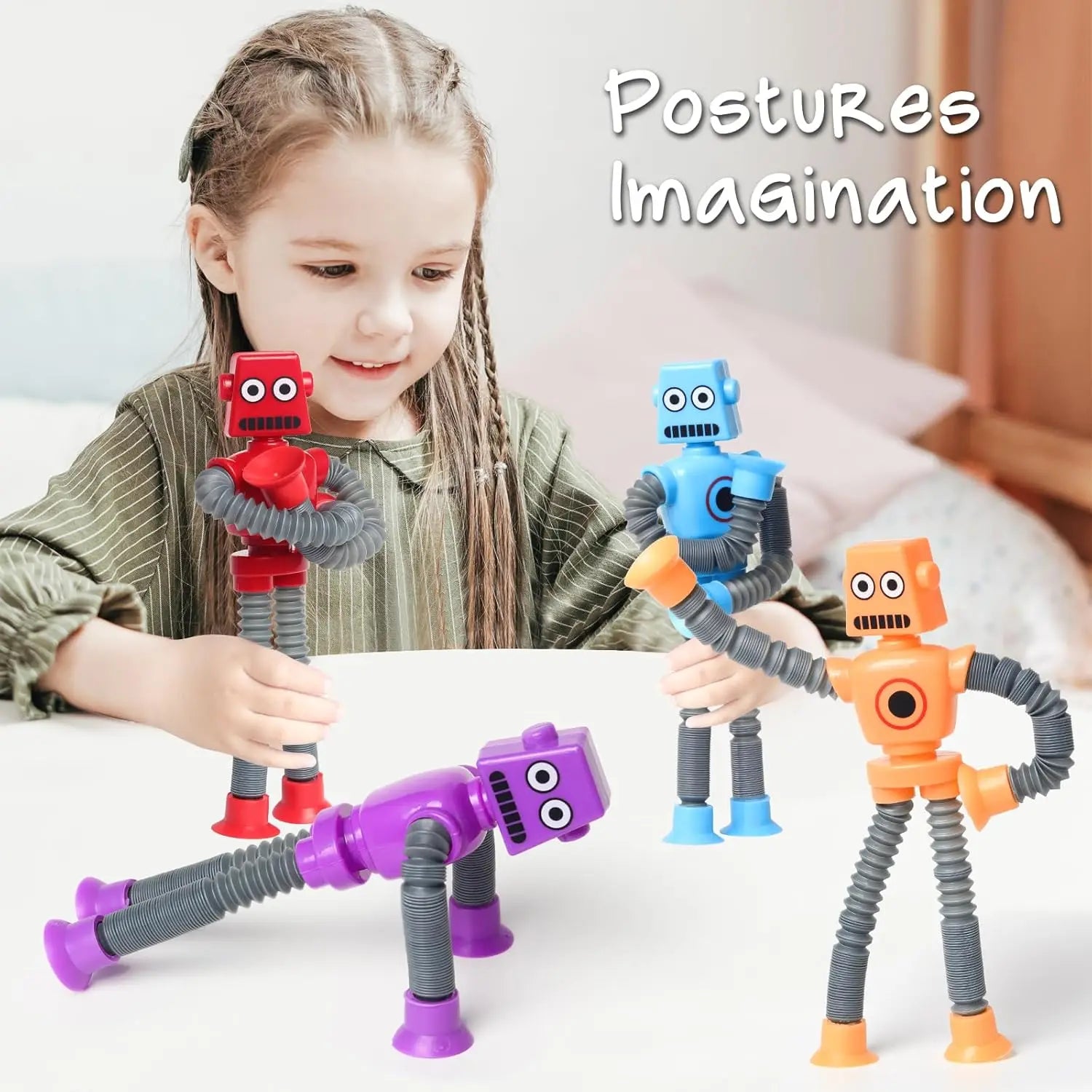 4Pcs Telescopic Robot Suction Cup Toy Pop Tubes Fidget Toys Shape Changing Tube Sensory Toys Party Favors for Kids - NTKSTORE