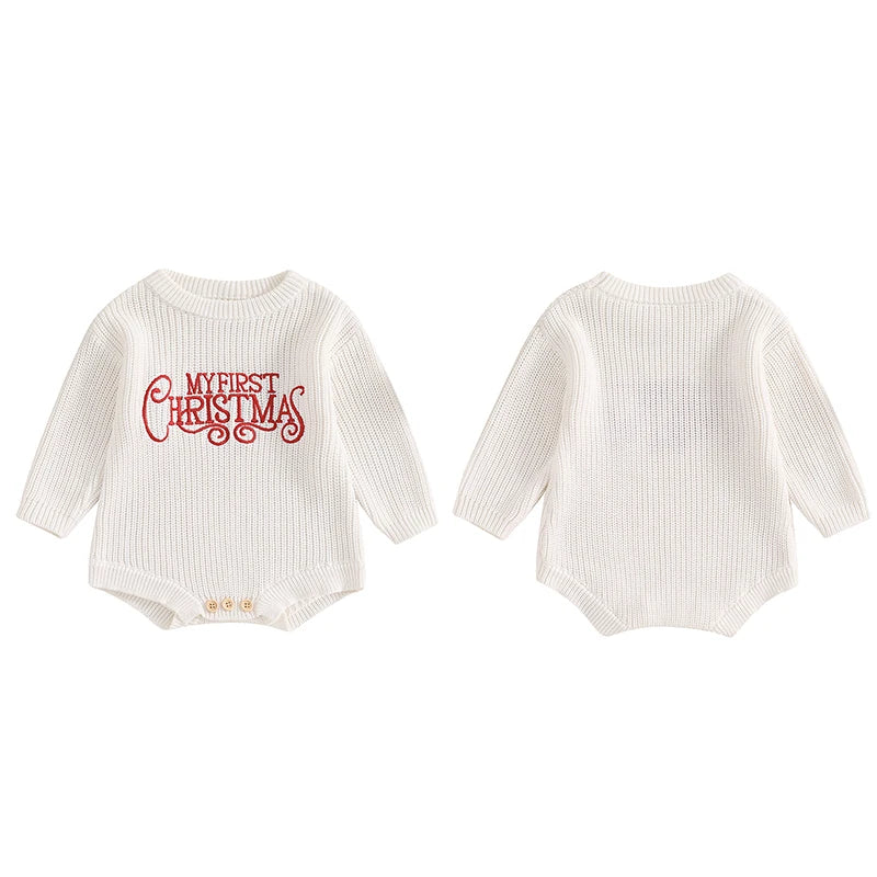 Newborn Christmas Autumn Winter Rompers Baby Boys Girls Letter Embroidery O-neck Long Sleeve Knitted Sweaters Rompers