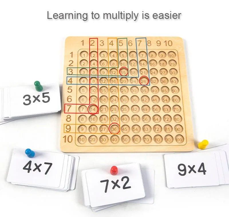 99 Multiplication Board Game Wooden Montessori Learning Educational Toys With Flash Cards Counting Teaching Aids