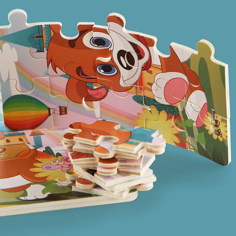 New 20 Piece Wooden 3d Puzzle Cartoon Animal Vehicle Jigsaw Puzzle Montessori Educational Toys For Kids Baby 1 2 3 Years - NTKSTORE