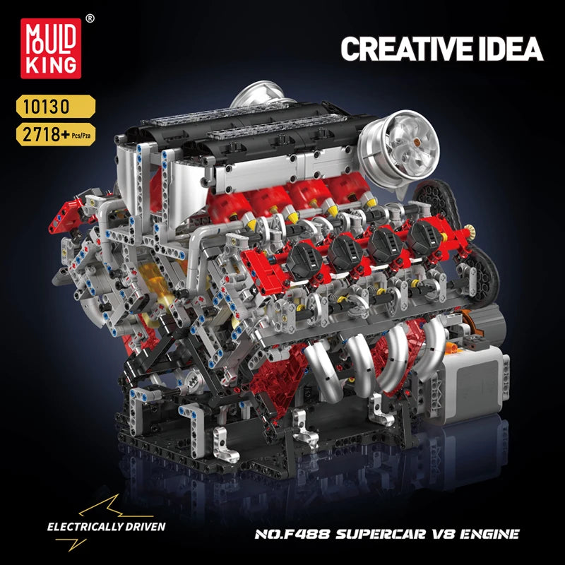 MOULD KING Technology 10130 F488 Supercar V8 Engine Model 2718Pcs Building Blocks Toy Set With Motor - NTKSTORE