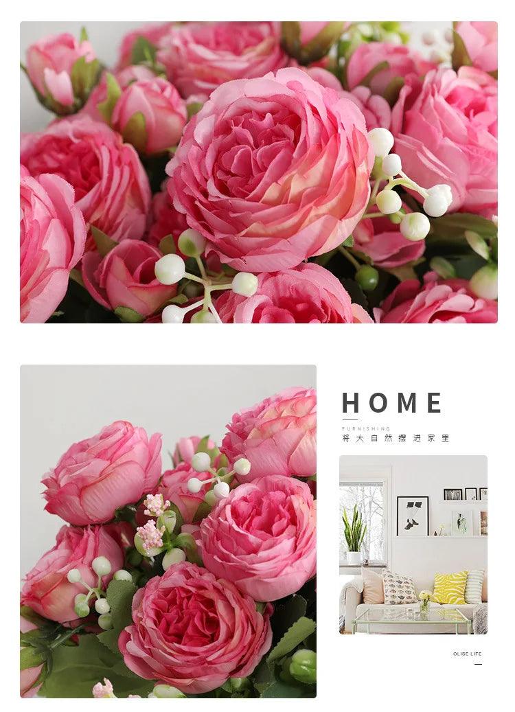 Hot Selling 1pcs/30cm Rose Pink Silk Bouquet Peony Artificial Flower 5 Big Head 4 Small Bud Bride Wedding Home Decoration Artifi - NTKSTORE