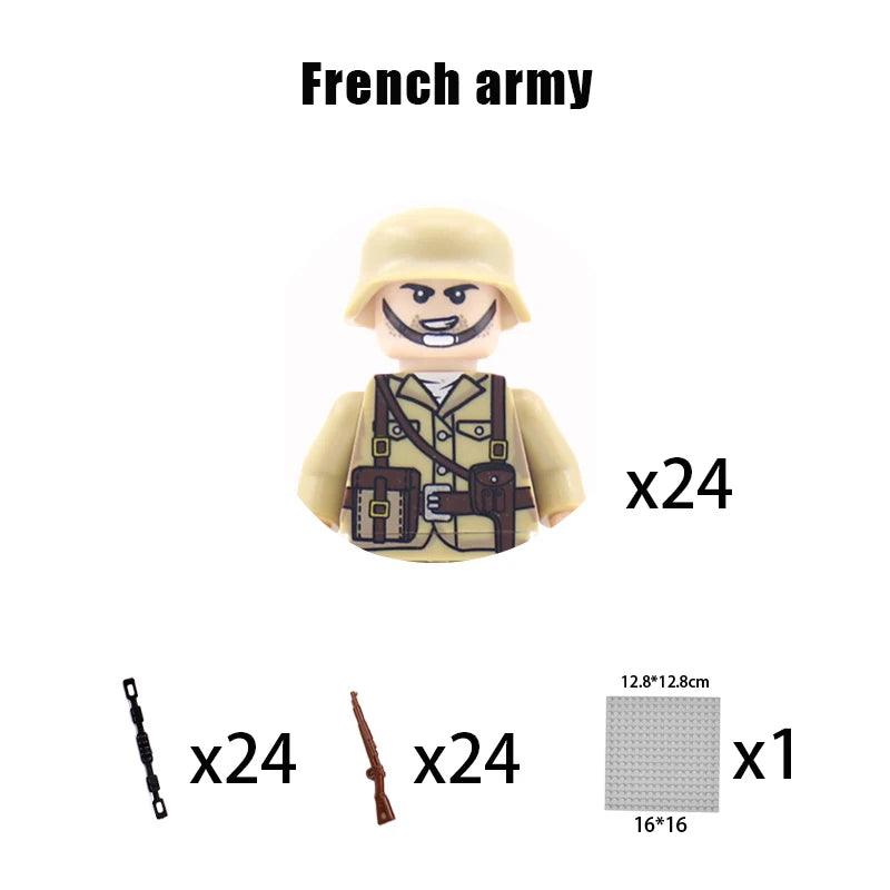 Children Toys Mini Military Figures Building Blocks WW2 UK French US Germany Soviet Army Soldiers Machine Gun Set Bricks Model - NTKSTORE