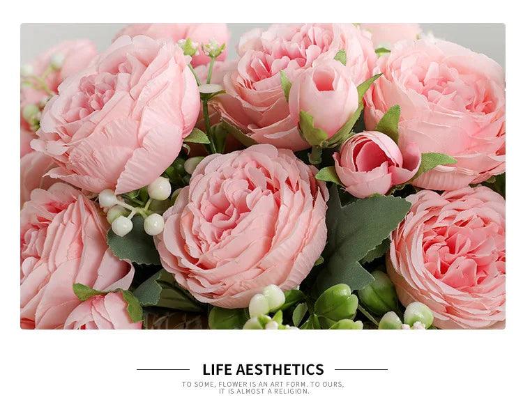 Hot Selling 1pcs/30cm Rose Pink Silk Bouquet Peony Artificial Flower 5 Big Head 4 Small Bud Bride Wedding Home Decoration Artifi - NTKSTORE