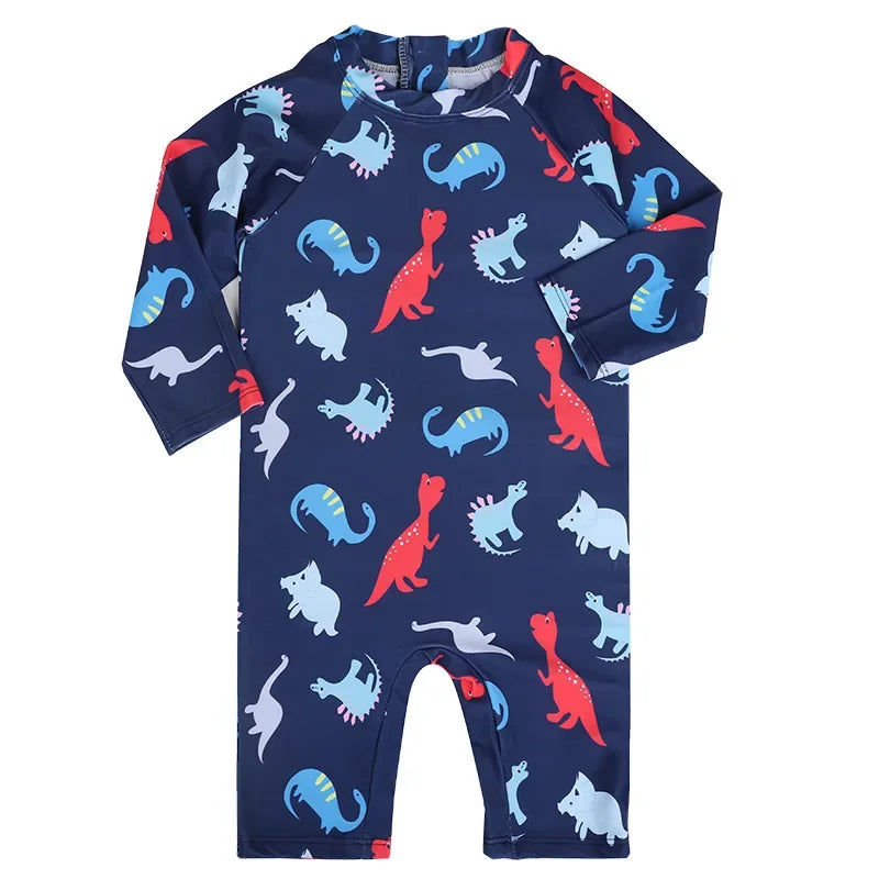 Baby Girls Swimsuit Long Sleeves One Piece Swimwear for Kids Toddler Cartoon UPF50+ Rash Guards Infant Bathing Suit Korea Sets