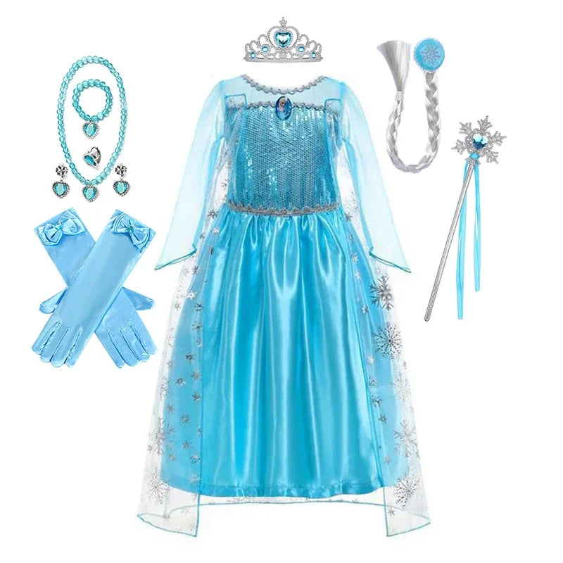 Elsa Dress for Girls Birthday Role Snow Queen Elsa Princess Dresses Kids Halloween Carnival Easter Party Dress Up Girls Costume - NTKSTORE