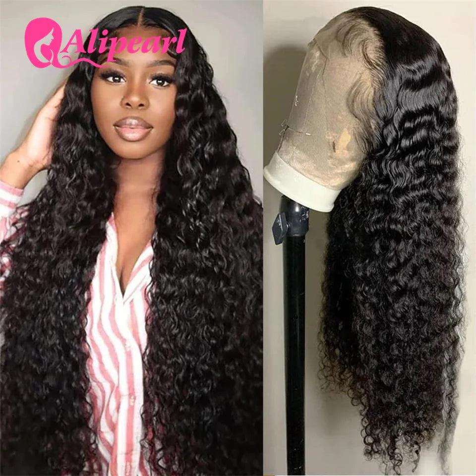 AliPearl Hair Deep Wave Transparent Lace Front Human Hair Wigs Peruvian 13x4 Lace Wig PrePlucked Wig For Women - NTKSTORE