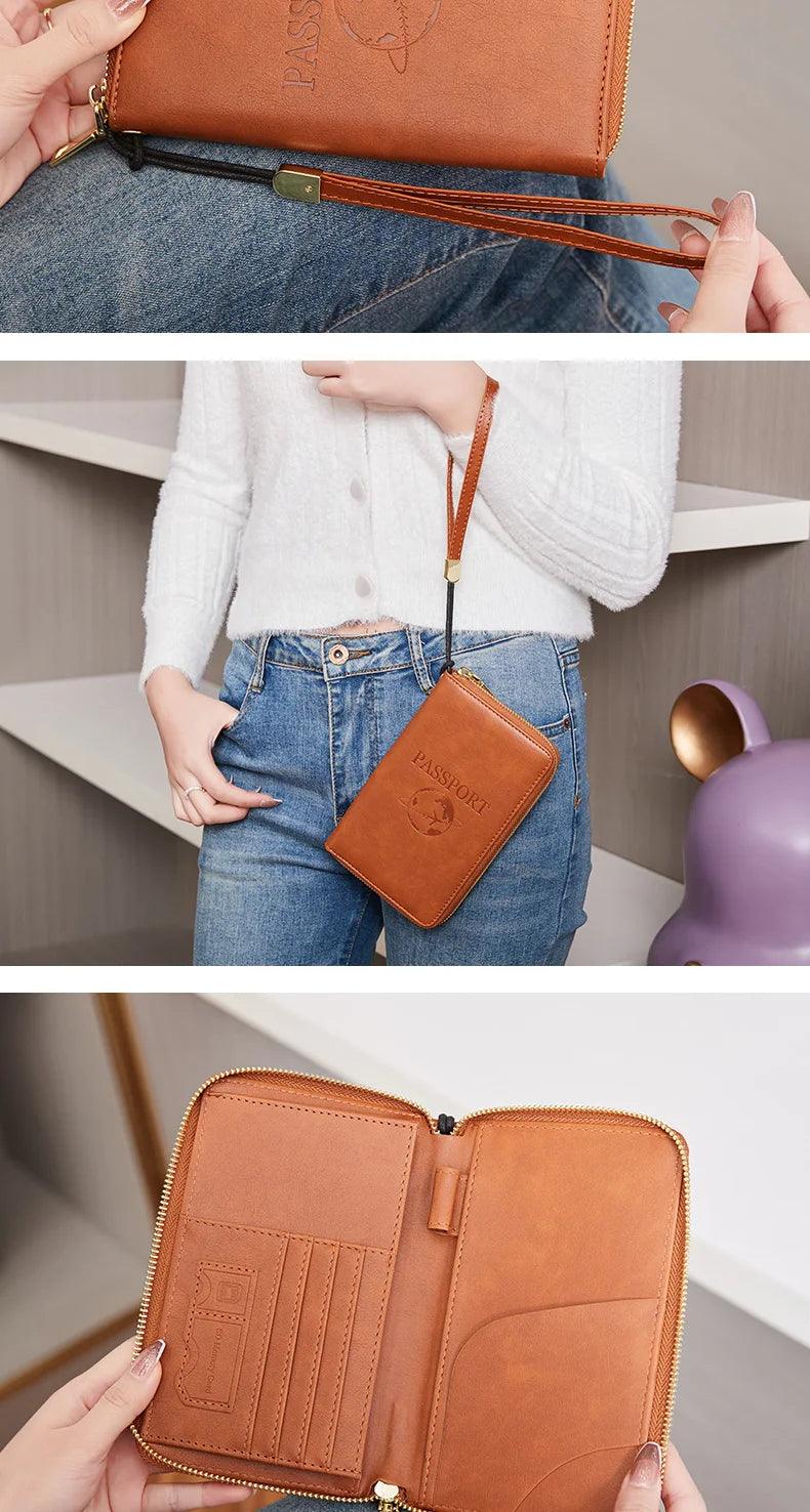 Fashionable and Portable RFID Travel Passport CasePULeather Multi functional Credit Card Passport Bag Neutral Travel Accessories - NTKSTORE
