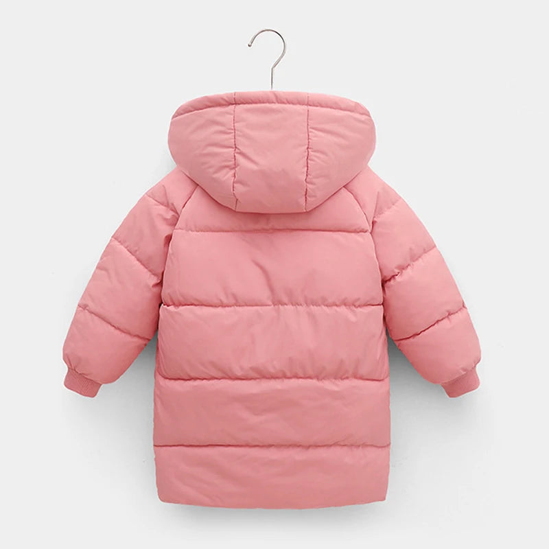 2 3 4 5 6 8 10 Years Girls Jacket Winter Long Style Solid Color Thick Keep Warm Hooded Outerwear For Boys Down Cotton Snowsuit - NTKSTORE