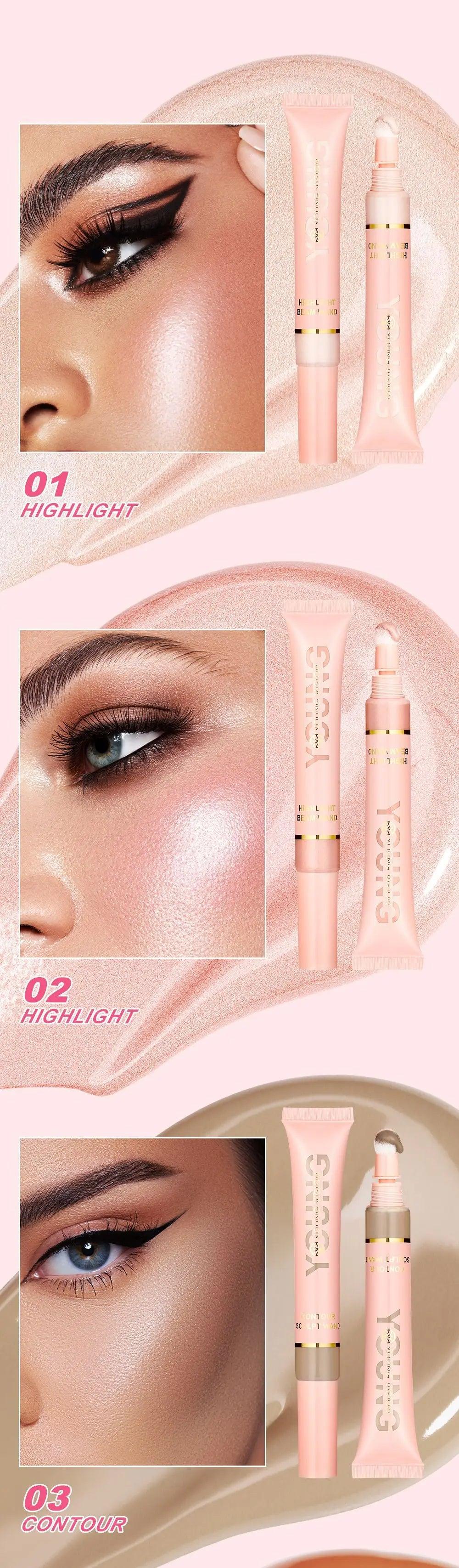 Liquid Air Cushion Highlight Blush Stick Contour Pearlescent Delicate Shimmer Stick Powder Blusher Liquid Skin-friendly Makeup - NTKSTORE